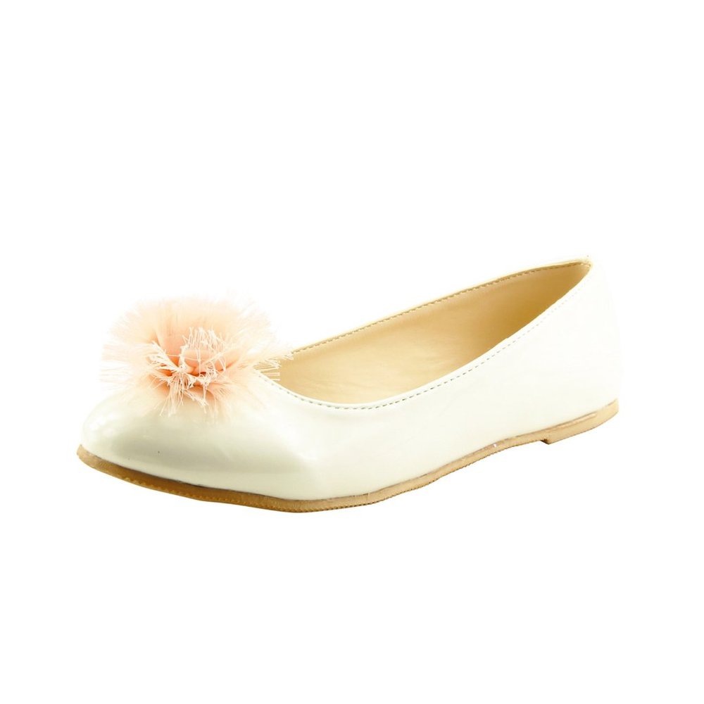 The Doll Maker Girls Fluffy Ball Slip On Ballet Flats - White - Size 12